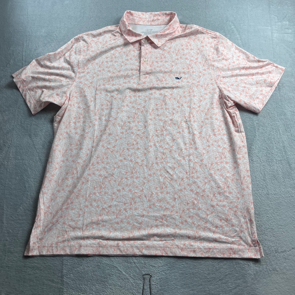 Vineyard Vines Performance Polo Shirt Men XL Pink White Floral Short Sleeve Golf - Picture 3 of 8